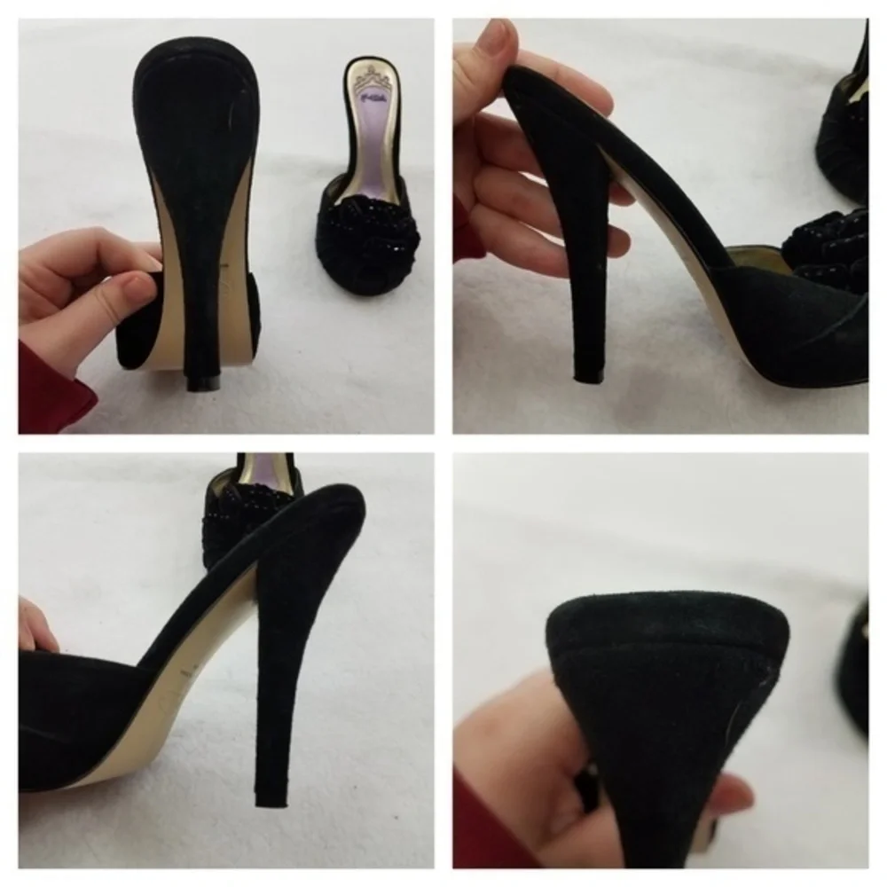 Hale Bob Size 6.5 Suede Heel‎ Shoes Womens Black Fl